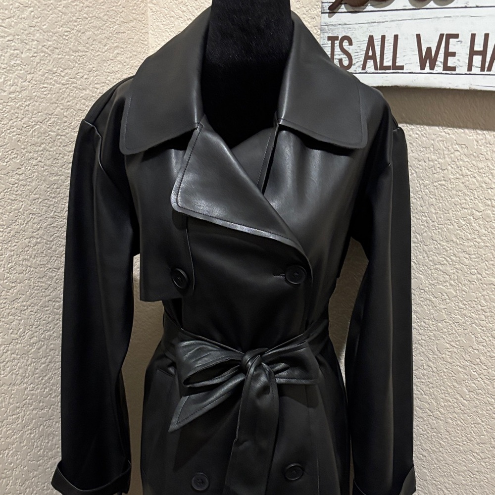 Forever 21 Black Faux Leather Trench Coat